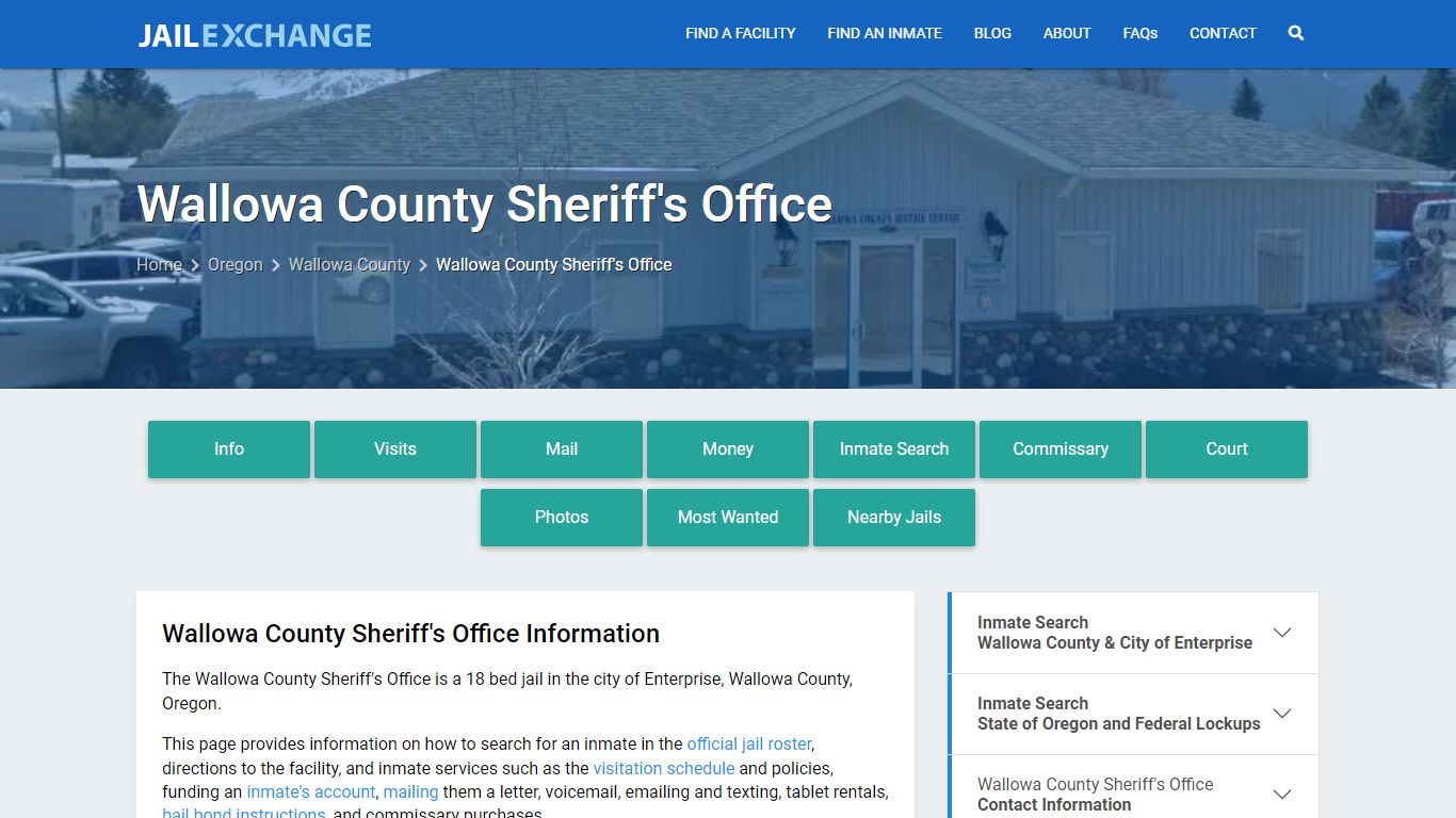 Wallowa County Sheriff's Office, OR Inmate Search, Information