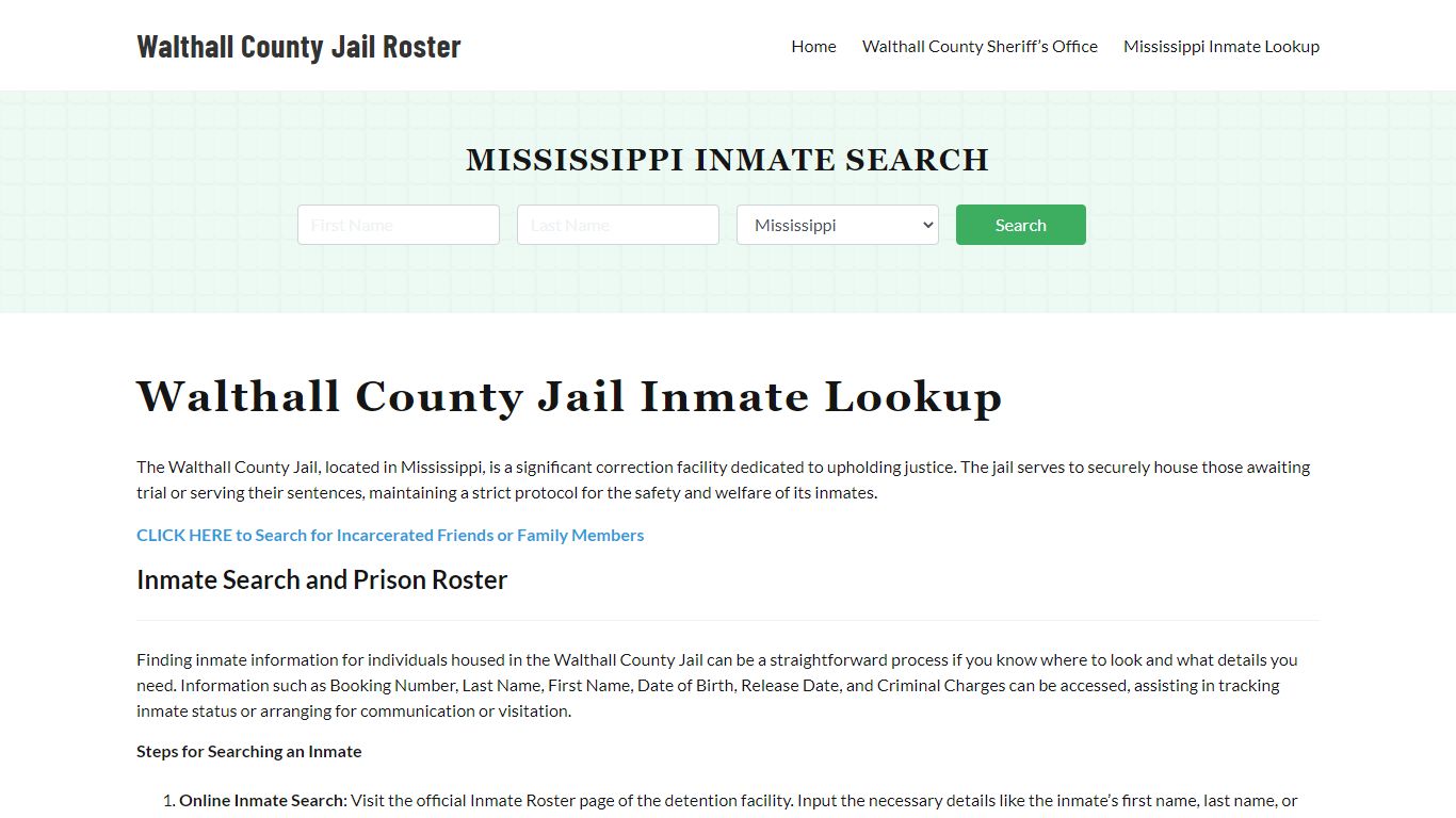 Walthall County Jail Roster Lookup, MS, Inmate Search