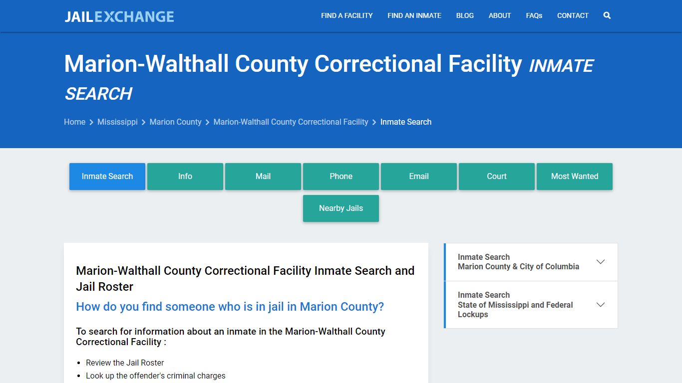 Marion-Walthall County Correctional Facility Inmate Search - Jail Exchange