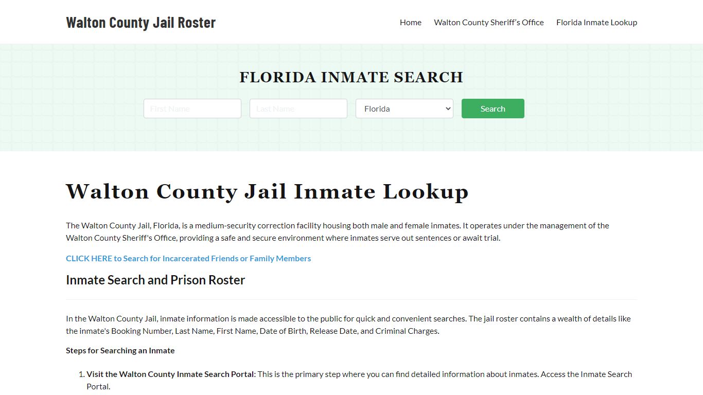 Walton County Jail Roster Lookup, FL, Inmate Search