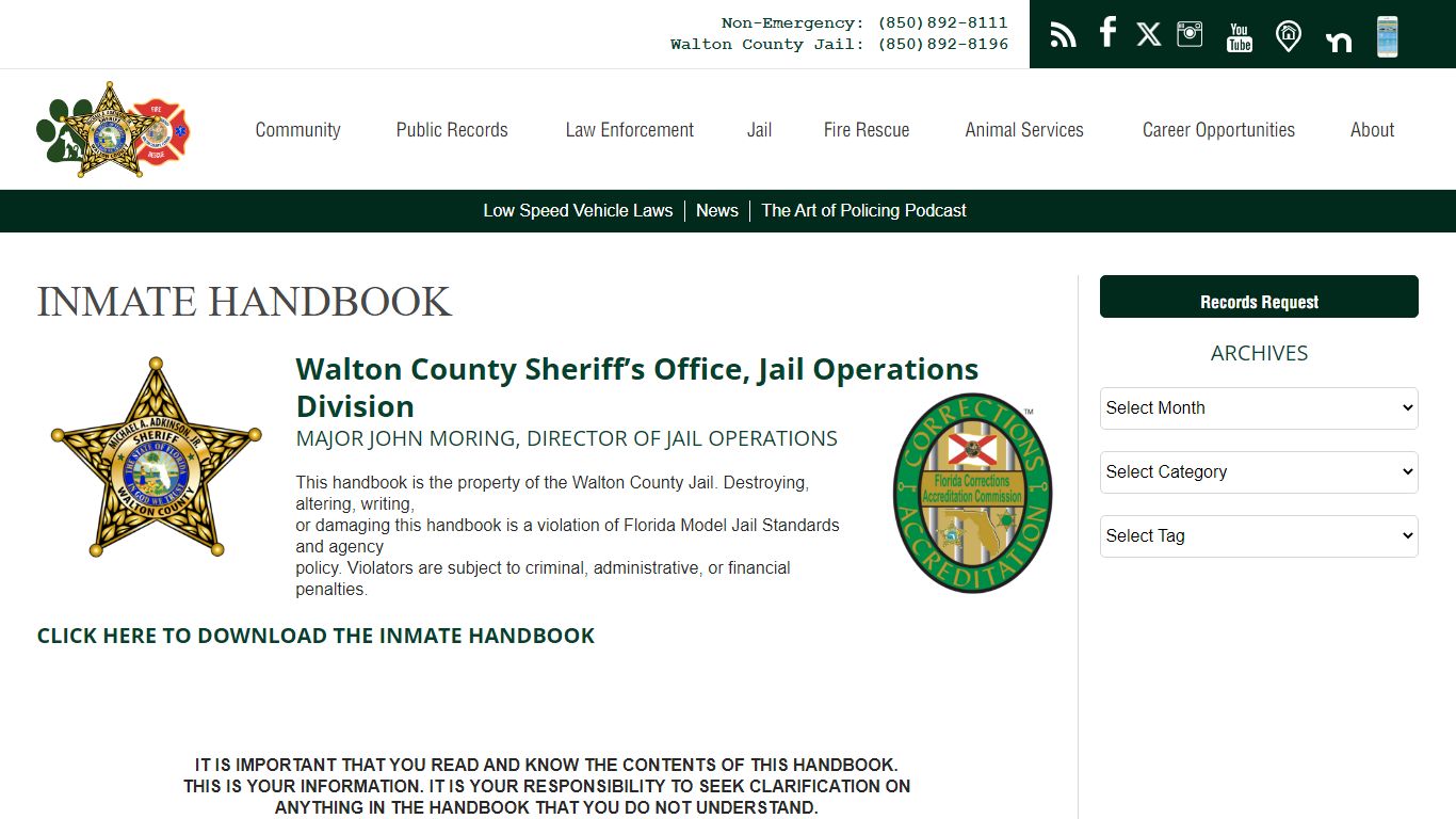 Inmate Handbook | Walton County Sheriff's Office, FL