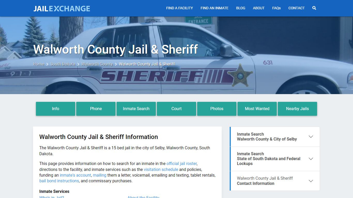 Walworth County Jail & Sheriff, SD Inmate Search, Information