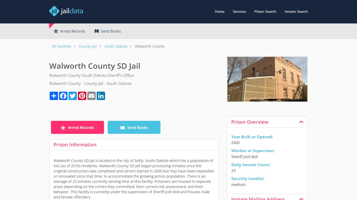 Walworth County SD Jail Inmate Search and Prisoner Info - Selby, SD