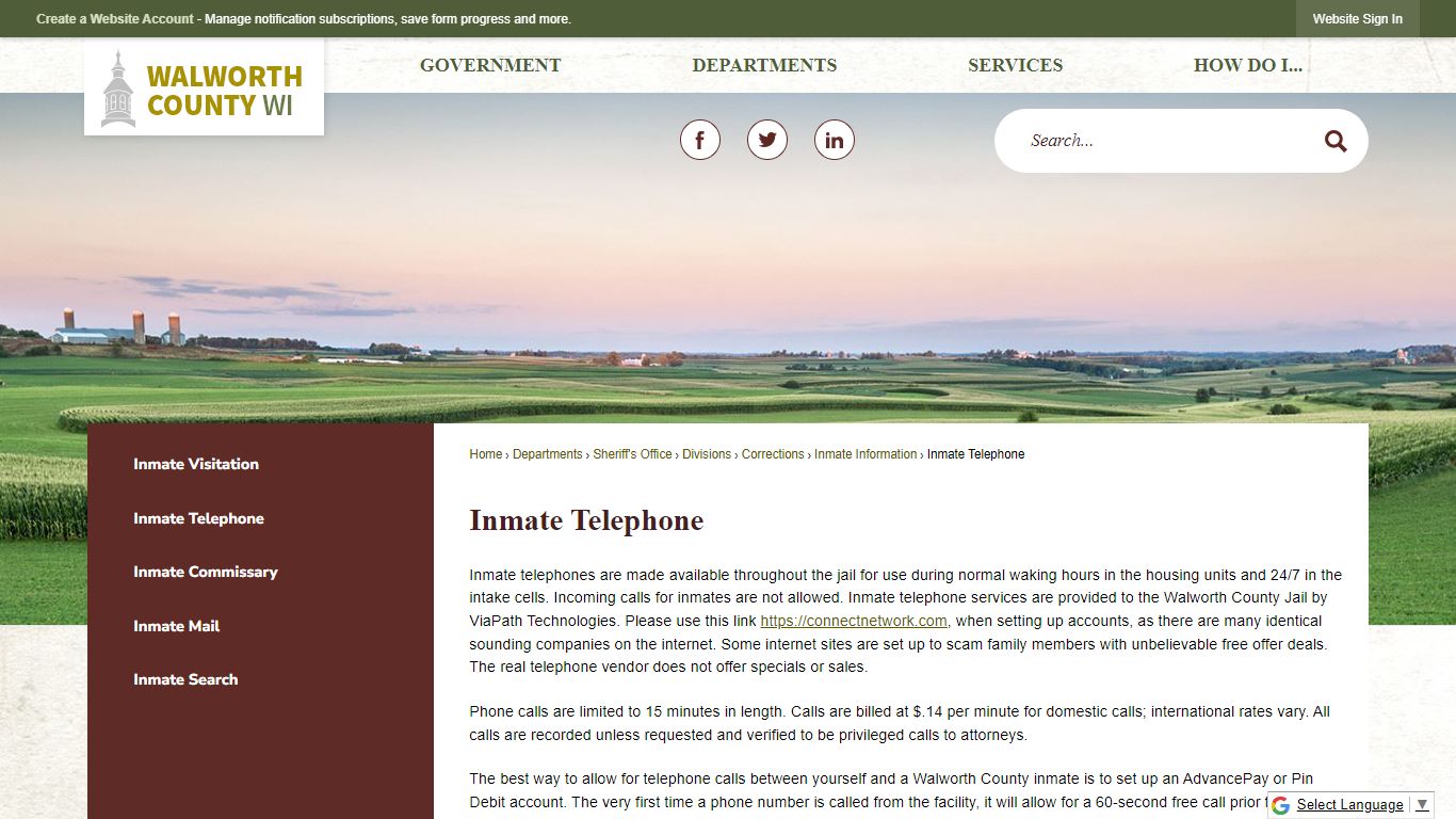 Inmate Telephone | Walworth County, WI