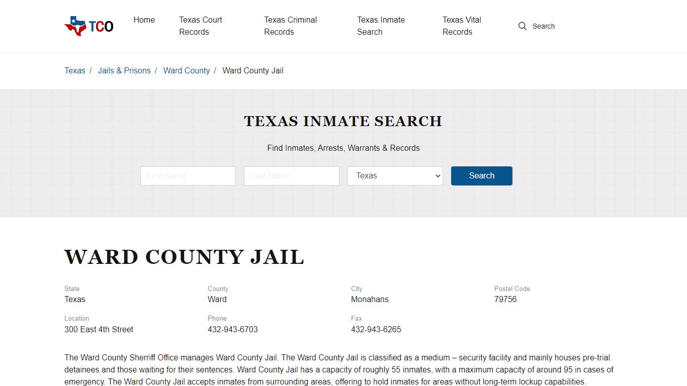 Ward County Jail in Monahans, TX - Contact Information and Public Records
