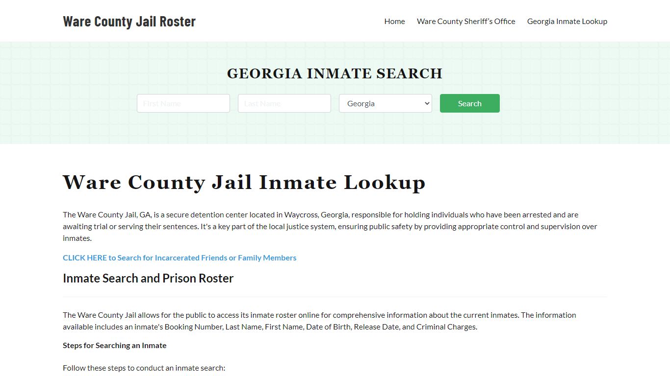 Ware County Jail Roster Lookup, GA, Inmate Search