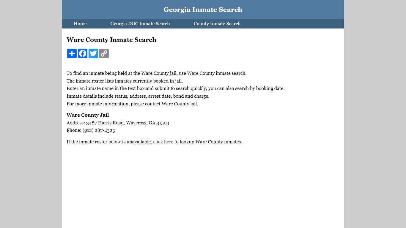 Ware County Inmate Search