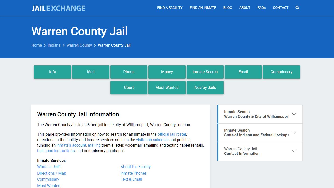 Warren County Jail, IN Inmate Search, Information