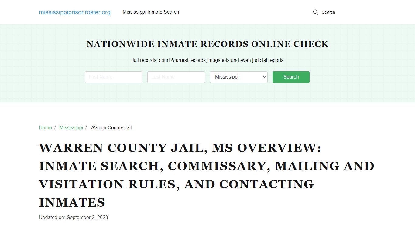 Warren County Jail, MS: Offender Lookup, Contact Info, Visitations