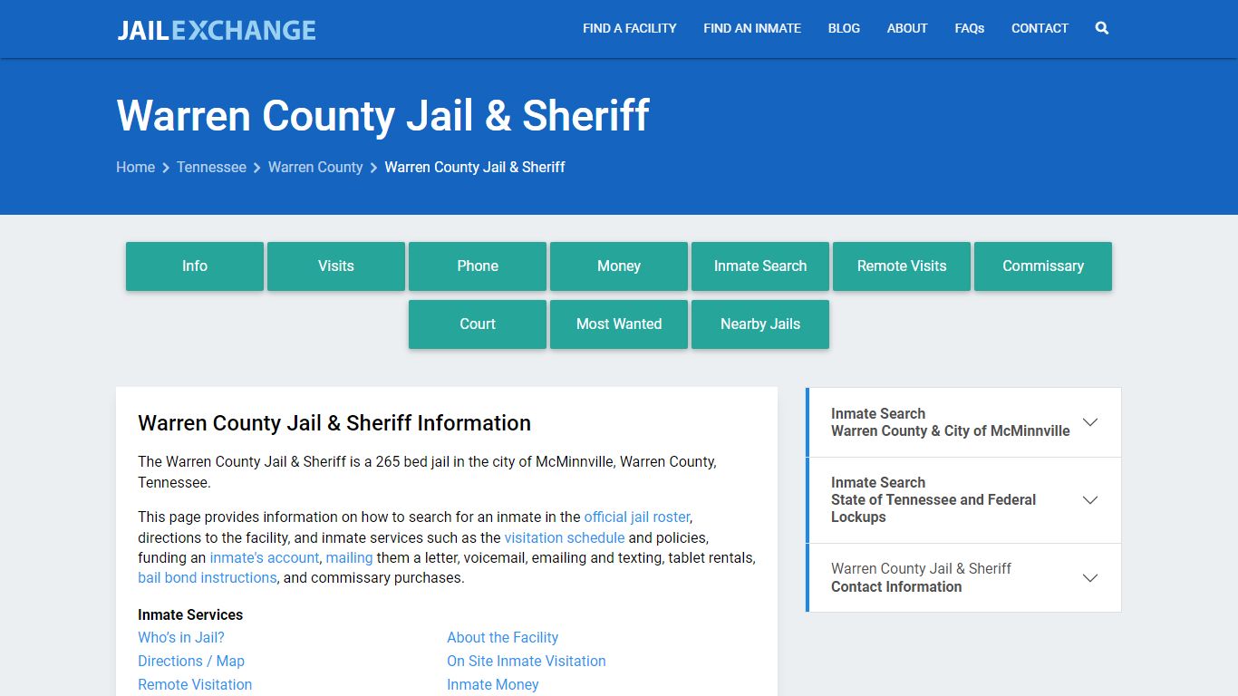 Warren County Jail & Sheriff, TN Inmate Search, Information
