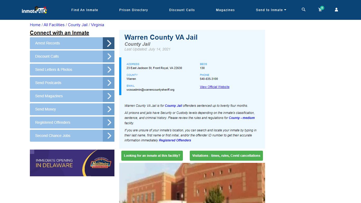 Warren County VA Jail - Inmate Locator - Front Royal, VA