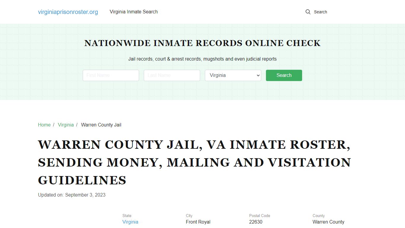 Warren County Jail, VA: Offender Search, Visitation & Contact Info