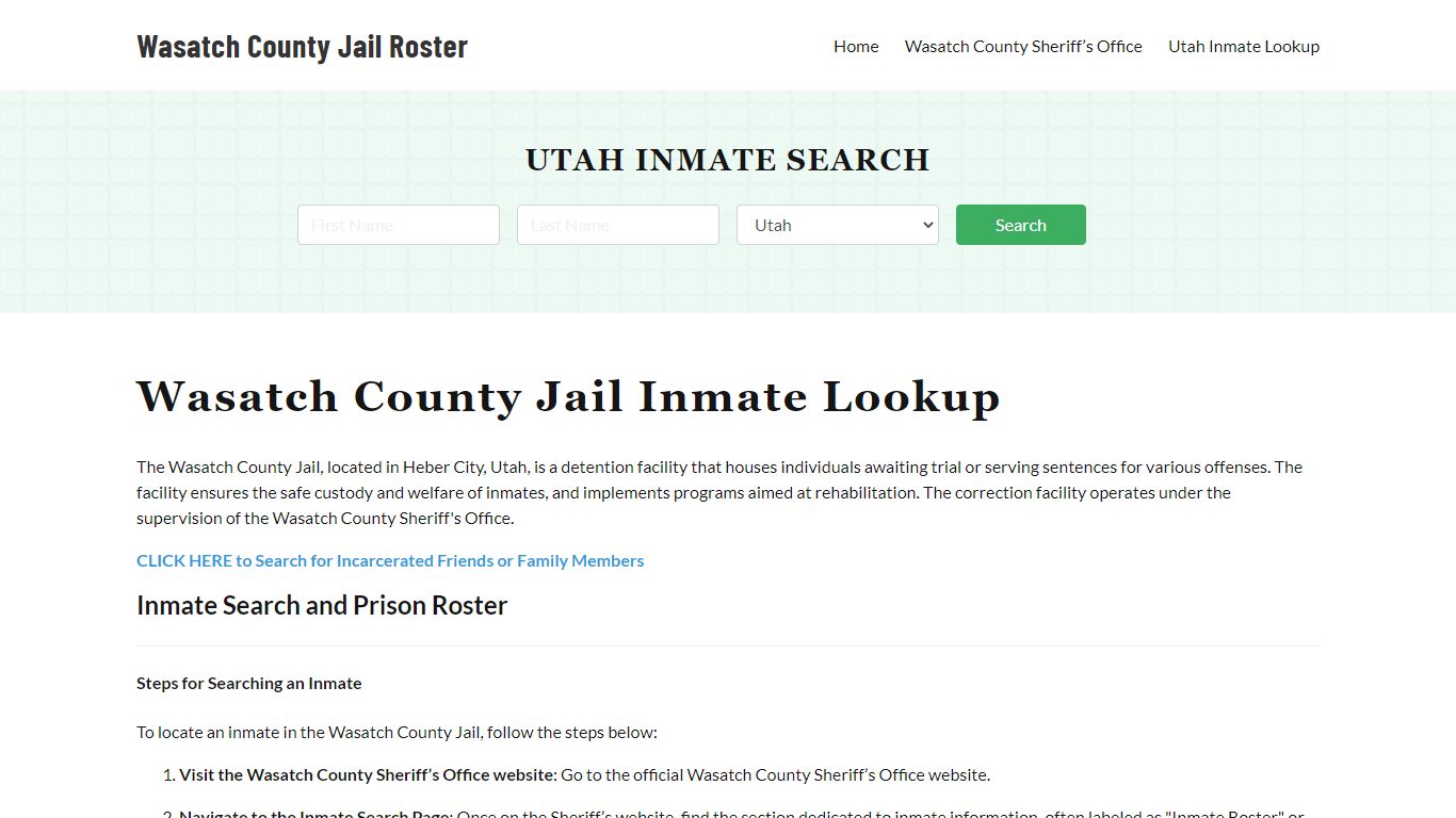 Wasatch County Jail Roster Lookup, UT, Inmate Search