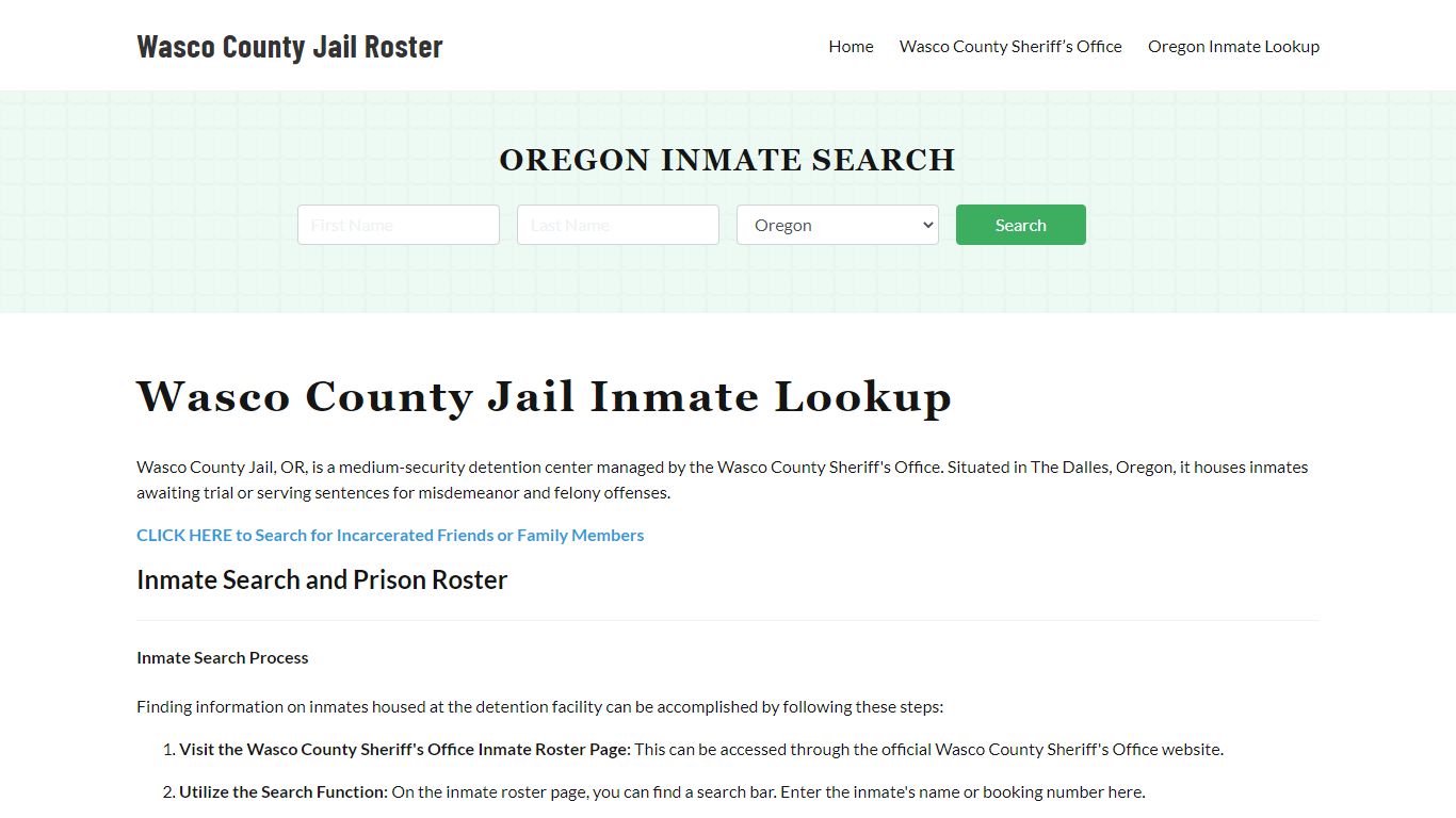 Wasco County Jail Roster Lookup, OR, Inmate Search