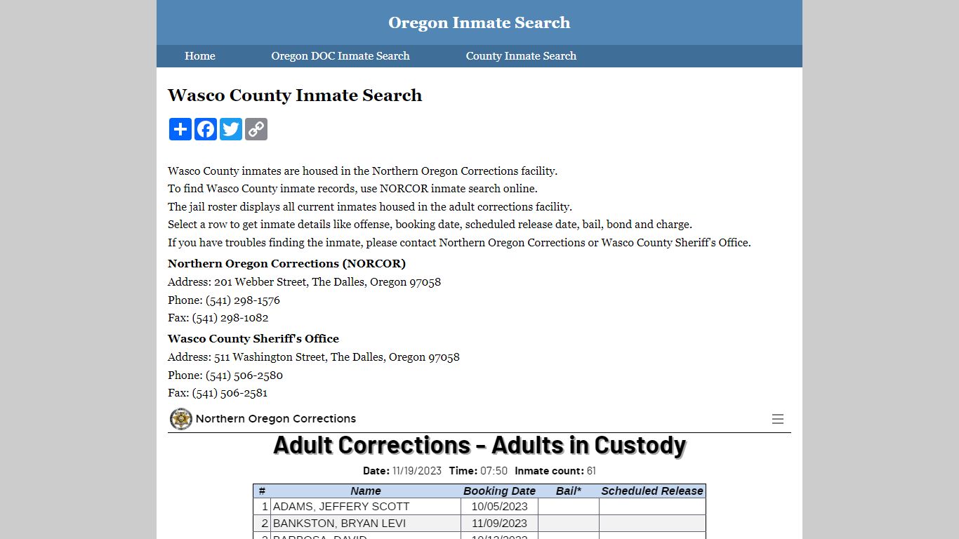 Wasco County Inmate Search