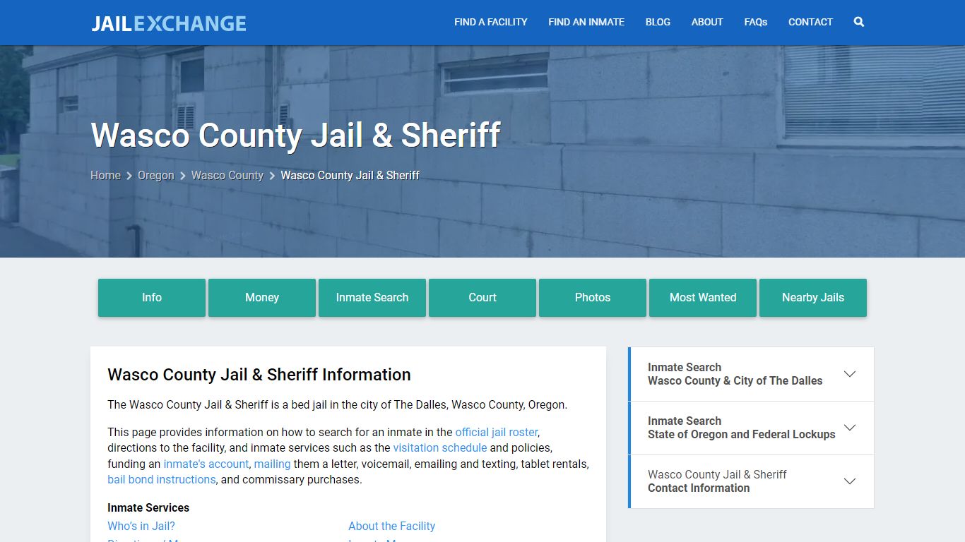 Wasco County Jail & Sheriff, OR Inmate Search, Information