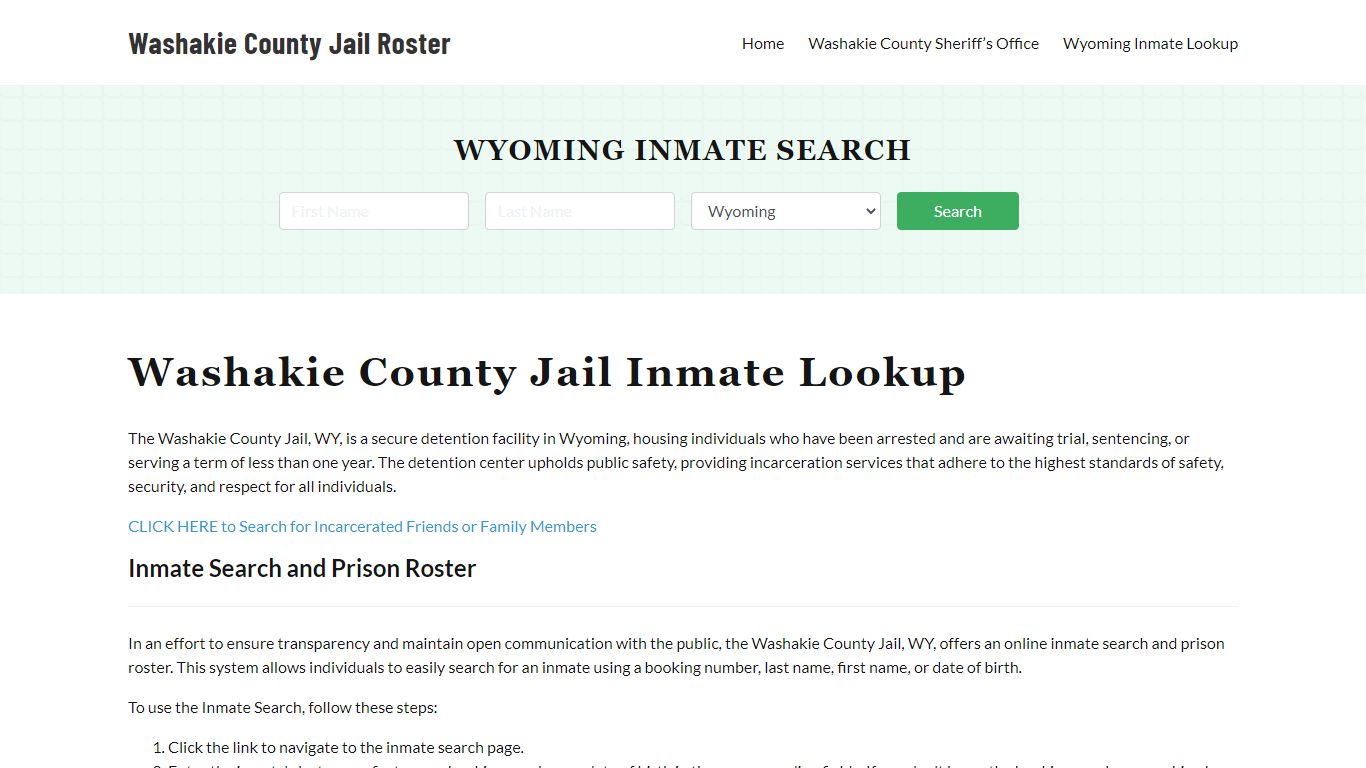 Washakie County Jail Roster Lookup, WY, Inmate Search