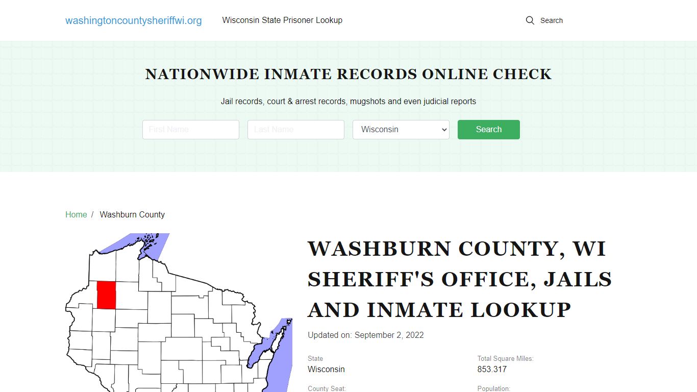 Washburn County WI Sheriff's Office, Jails and Inmate Lookup