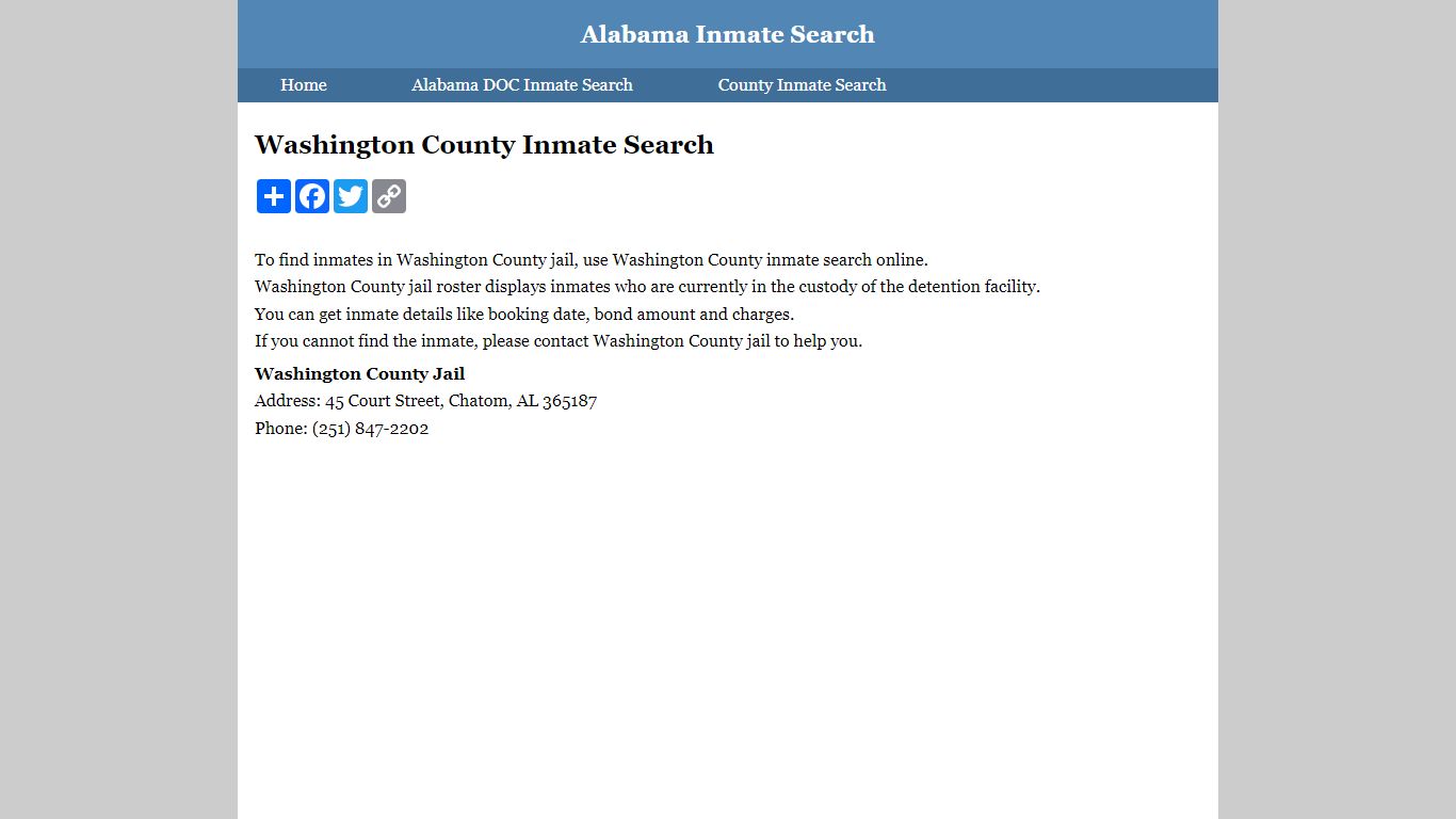 Washington County Inmate Search
