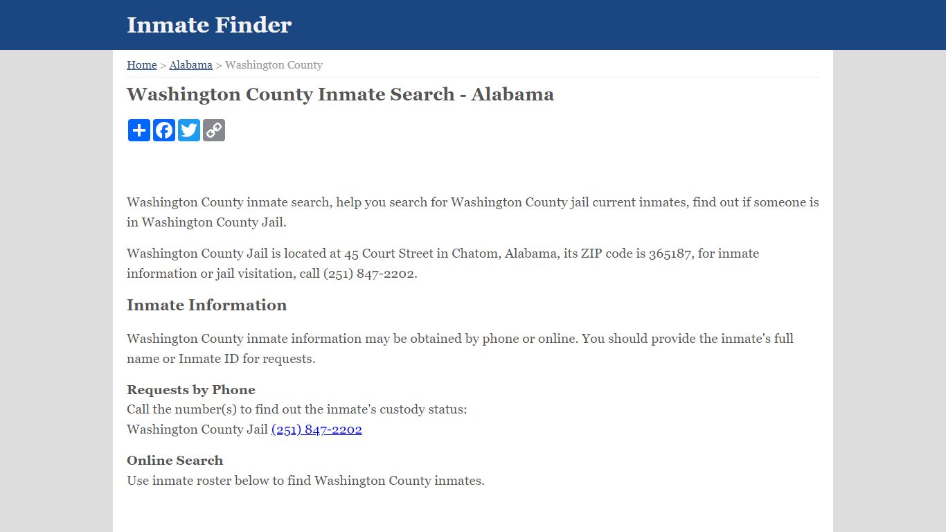 Washington County Inmate Search - Alabama