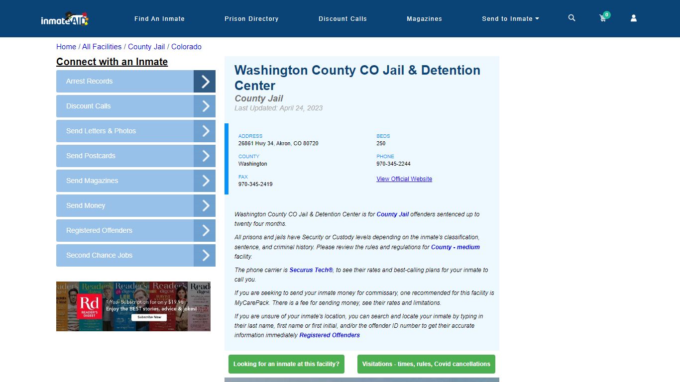 Washington County CO Jail & Detention Center - Inmate Locator - Akron, CO