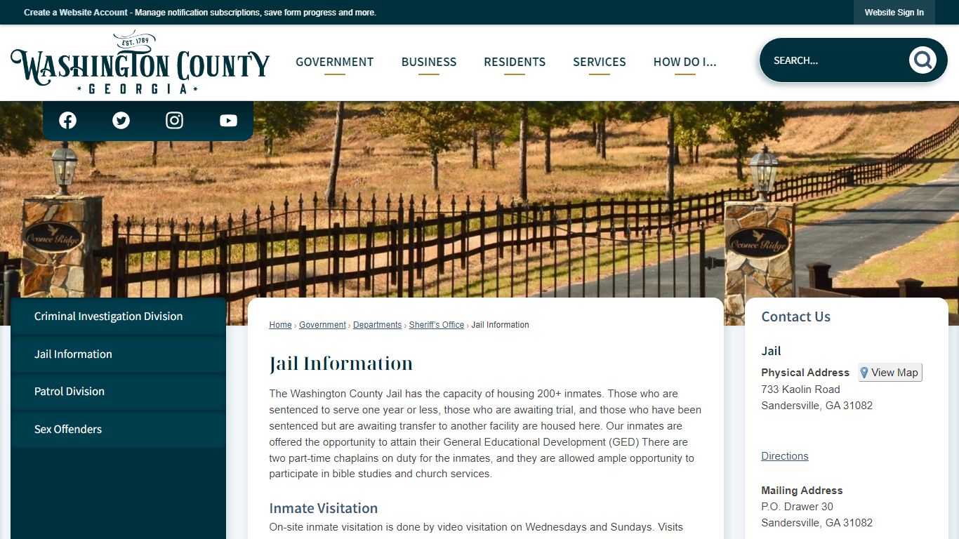 Jail Information | Washington County, GA