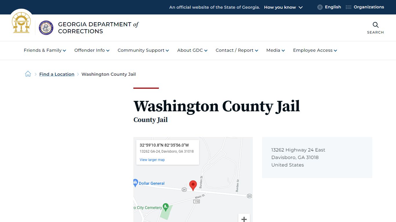 Washington County Jail | Georgia Department of Corrections
