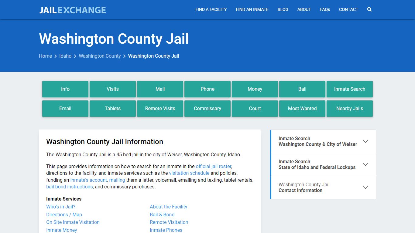 Washington County Jail, ID Inmate Search, Information