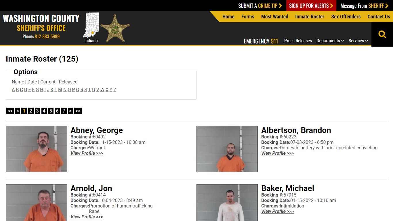 Inmate Roster - Current Inmates - Washington County IN Sheriff