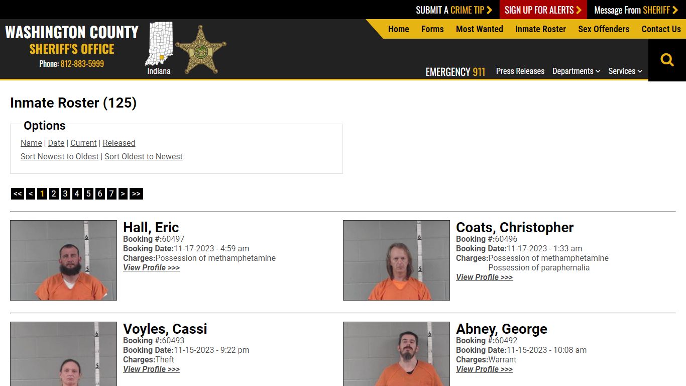 Inmate Roster (126) - Washington County IN Sheriff