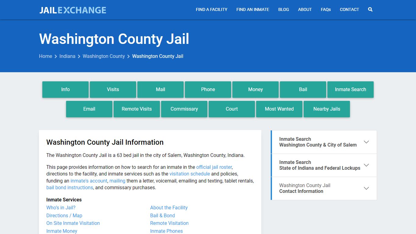 Washington County Jail, IN Inmate Search, Information
