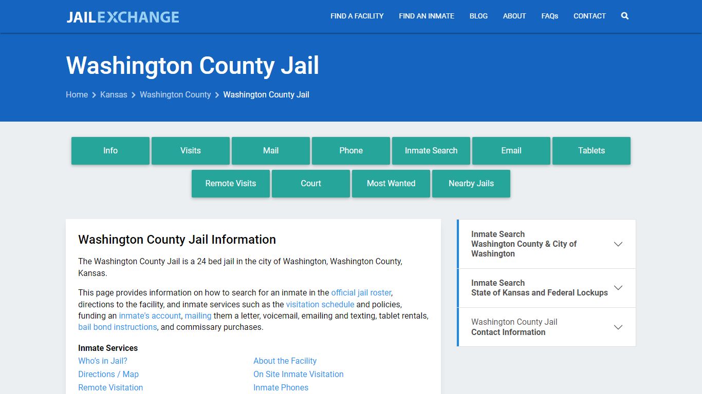 Washington County Jail, KS Inmate Search, Information