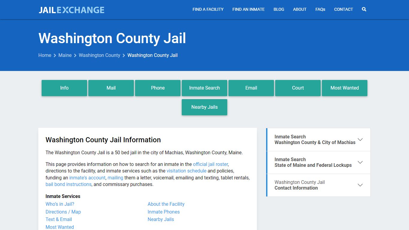 Washington County Jail, ME Inmate Search, Information