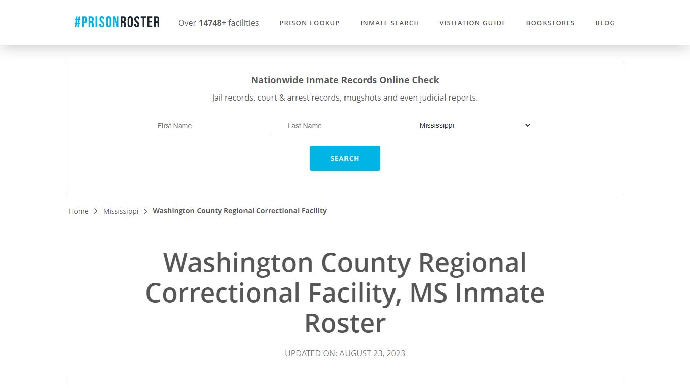 Washington County Regional Correctional Facility, MS Inmate Roster