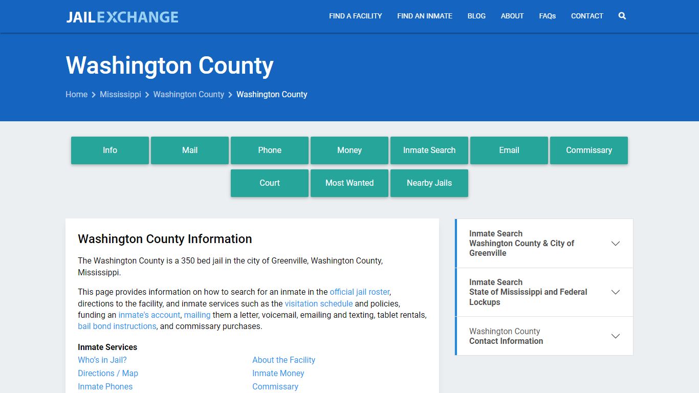 Washington County, MS Inmate Search, Information - Jail Exchange