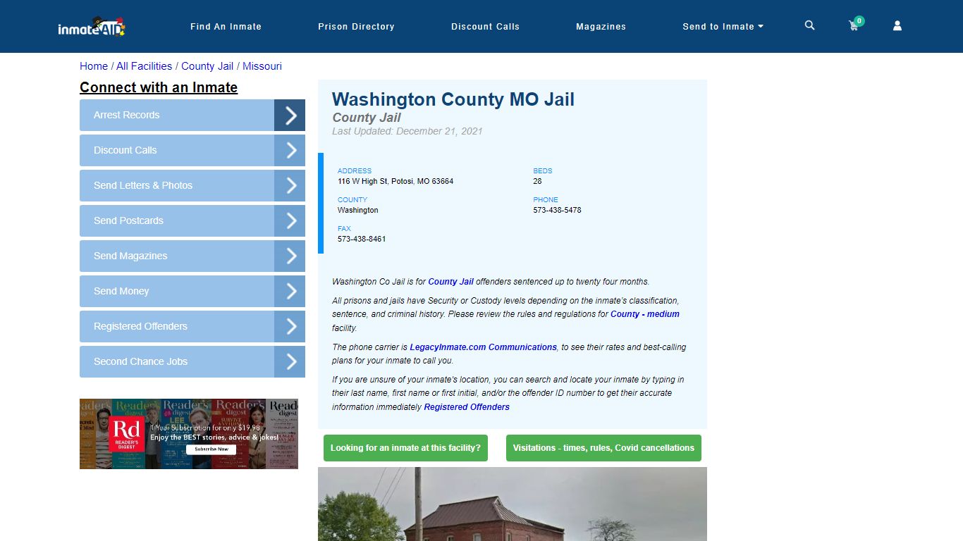 Washington County MO Jail - Inmate Locator - Potosi, MO