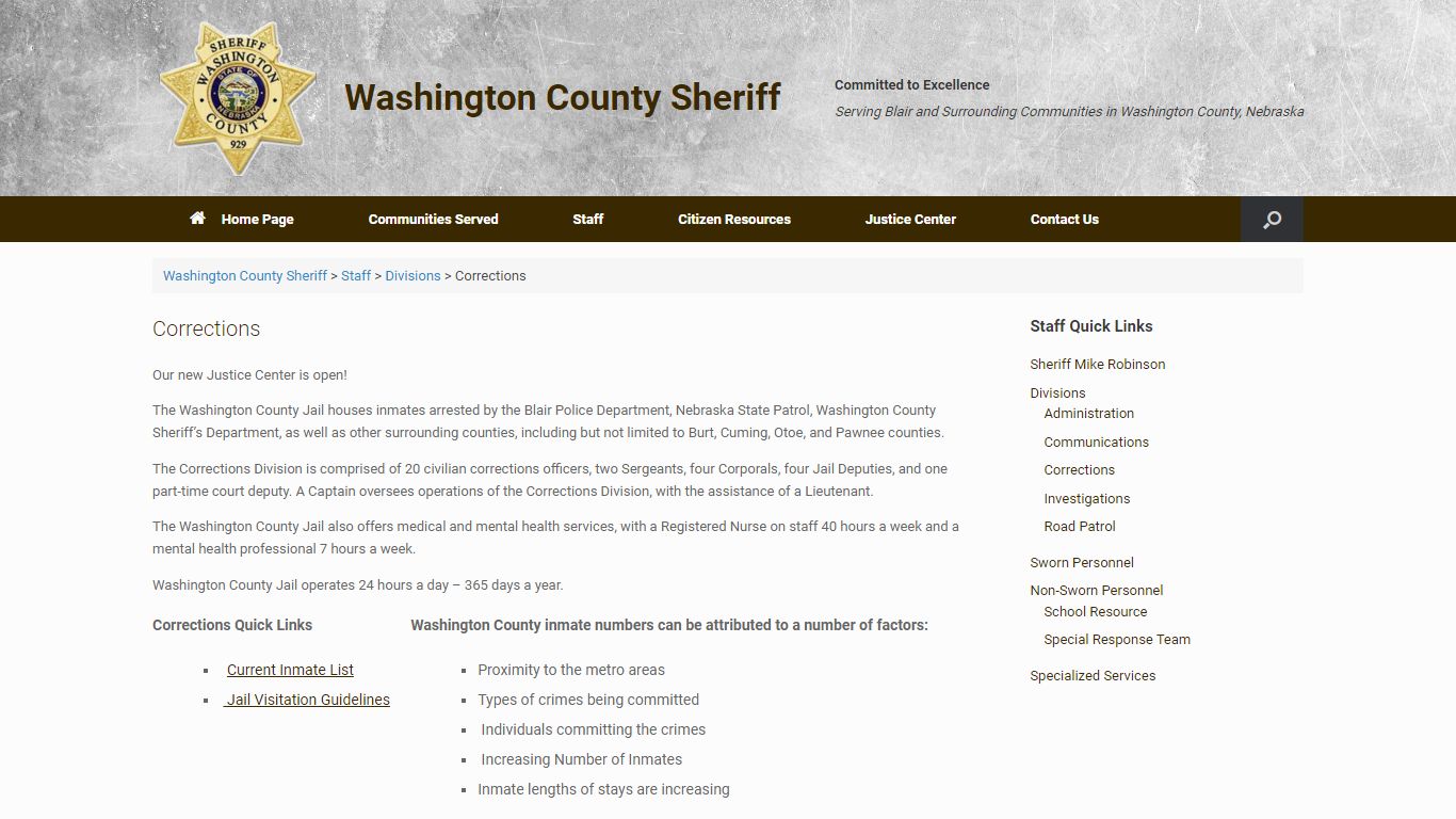 Corrections – Washington County Sheriff