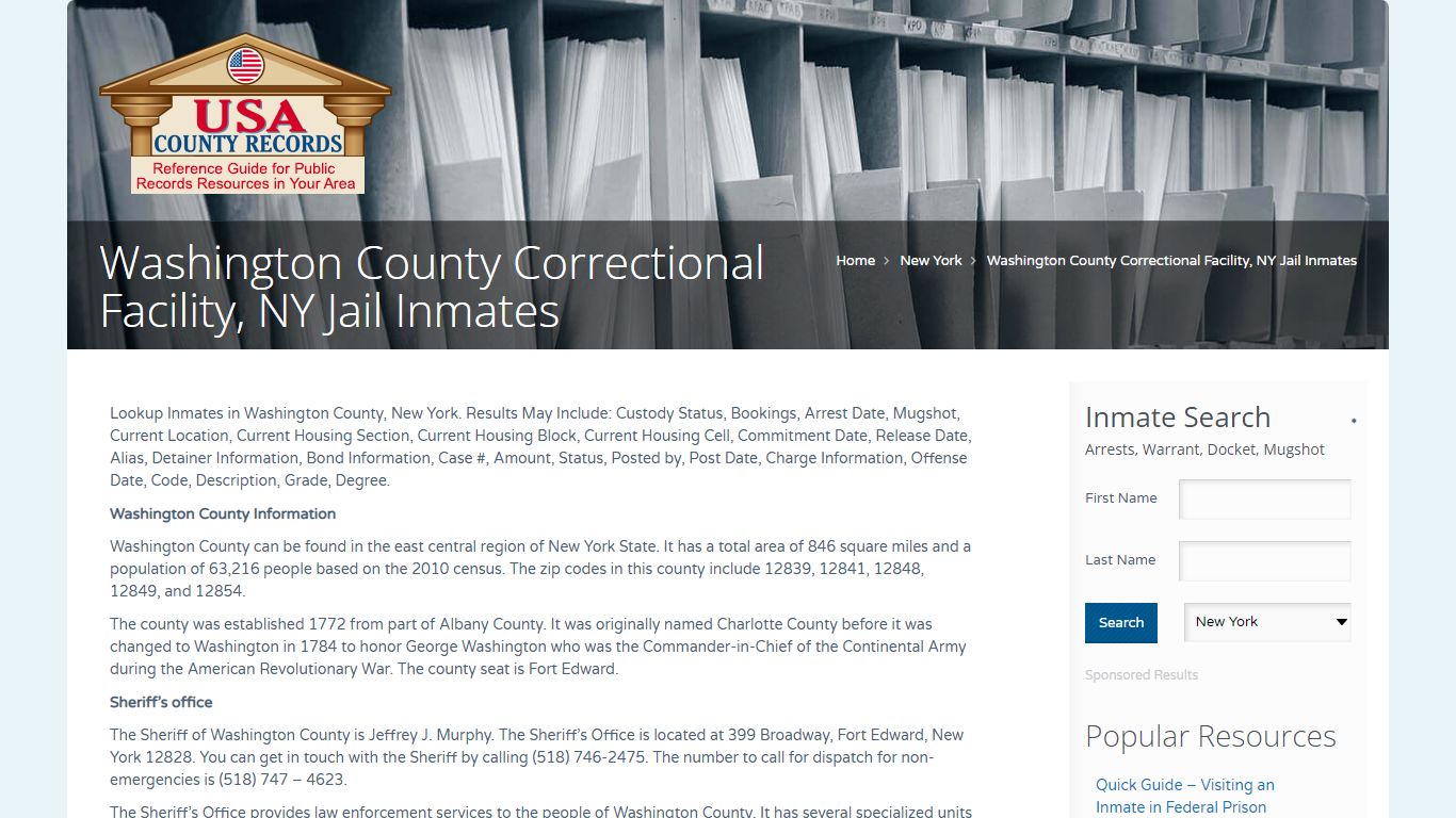 Washington County Correctional Facility, NY Jail Inmates