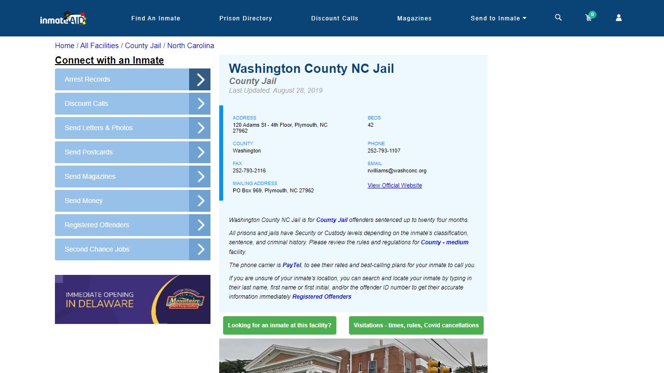 Washington County NC Jail - Inmate Locator - Plymouth, NC