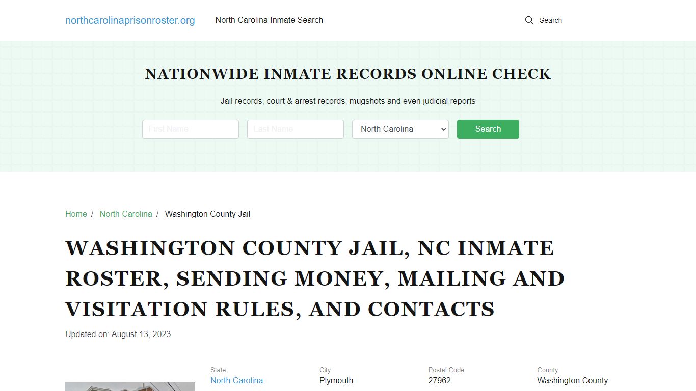Washington County Jail, NC: Offender Search, Visitations & Contact Info