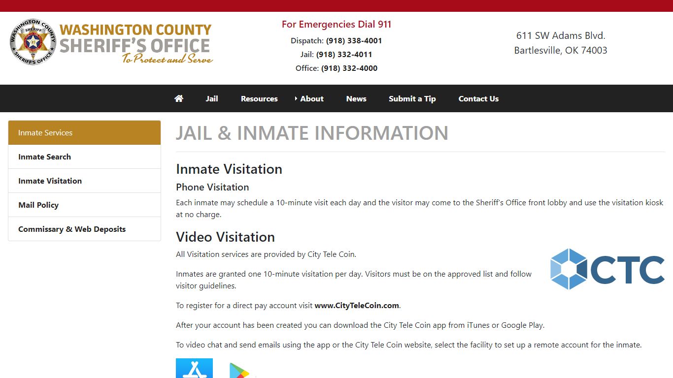 Jail and Visitor Information - Washington County Sheriff's Office