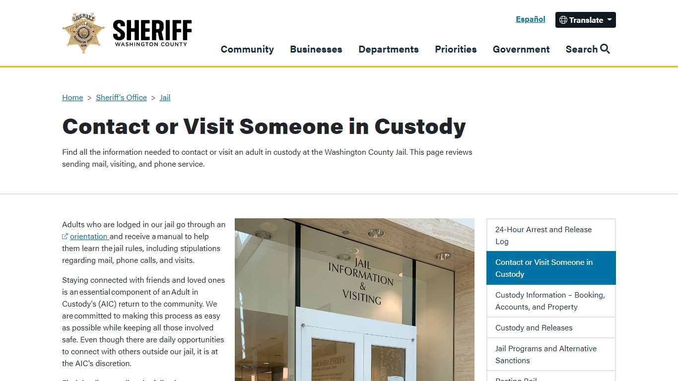 Contact or Visit Someone in Custody | Washington County, OR