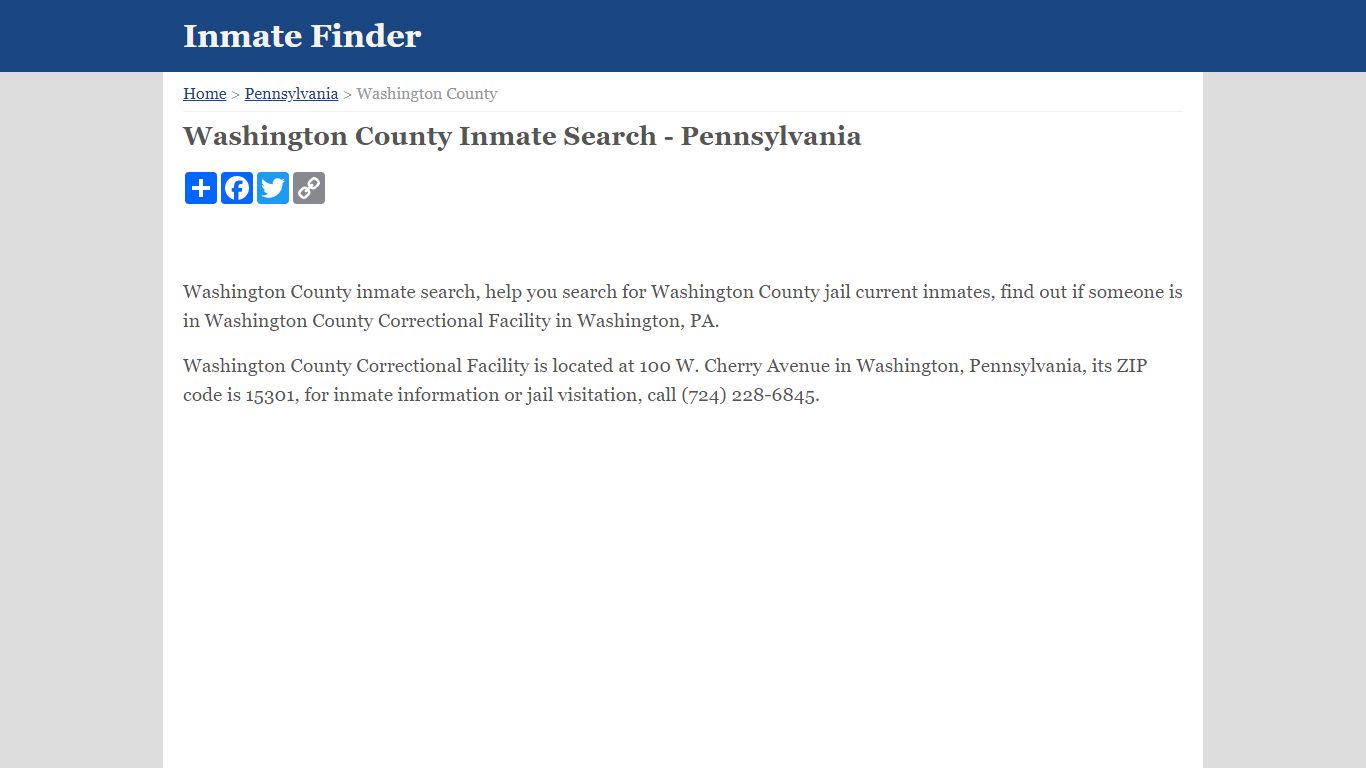 Washington County Inmate Search - Pennsylvania