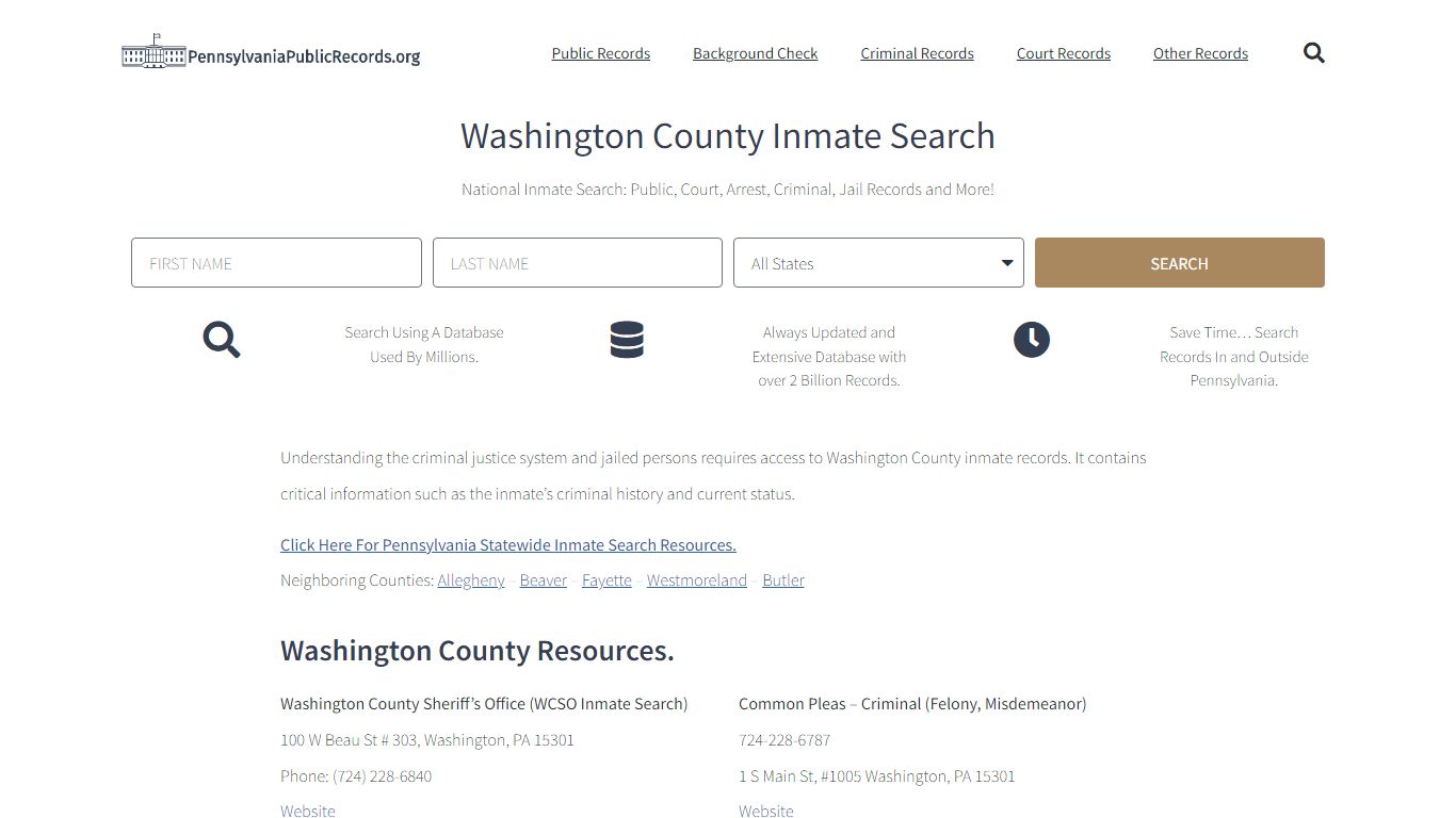 Washington County Inmate Search - WCSO Current & Past Jail Records