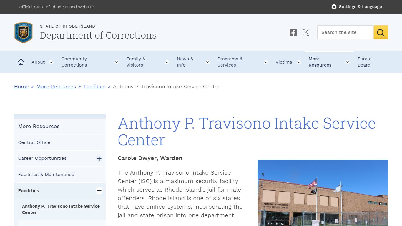 Anthony P. Travisono Intake Service Center - Rhode Island Department of ...