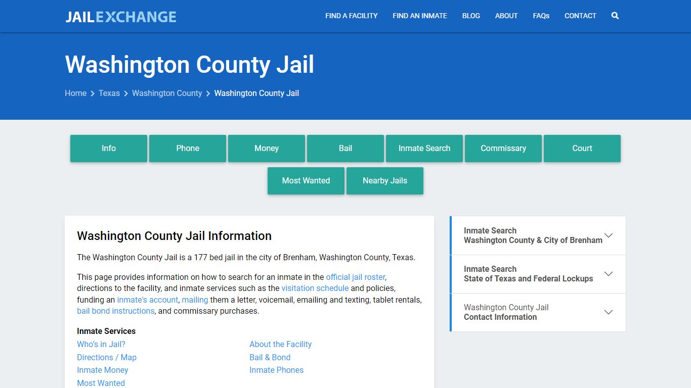 Washington County Jail, TX Inmate Search, Information