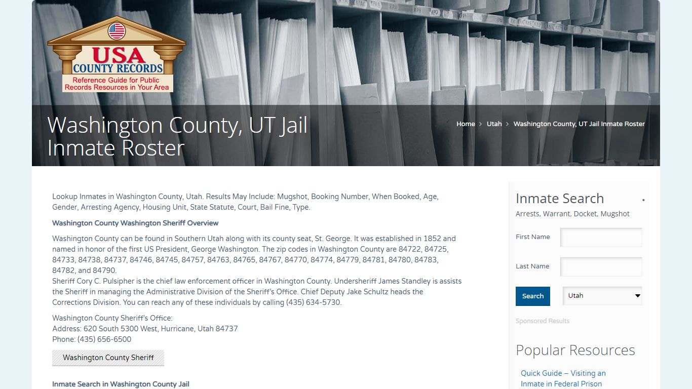 Washington County, UT Jail Inmate Roster | Name Search