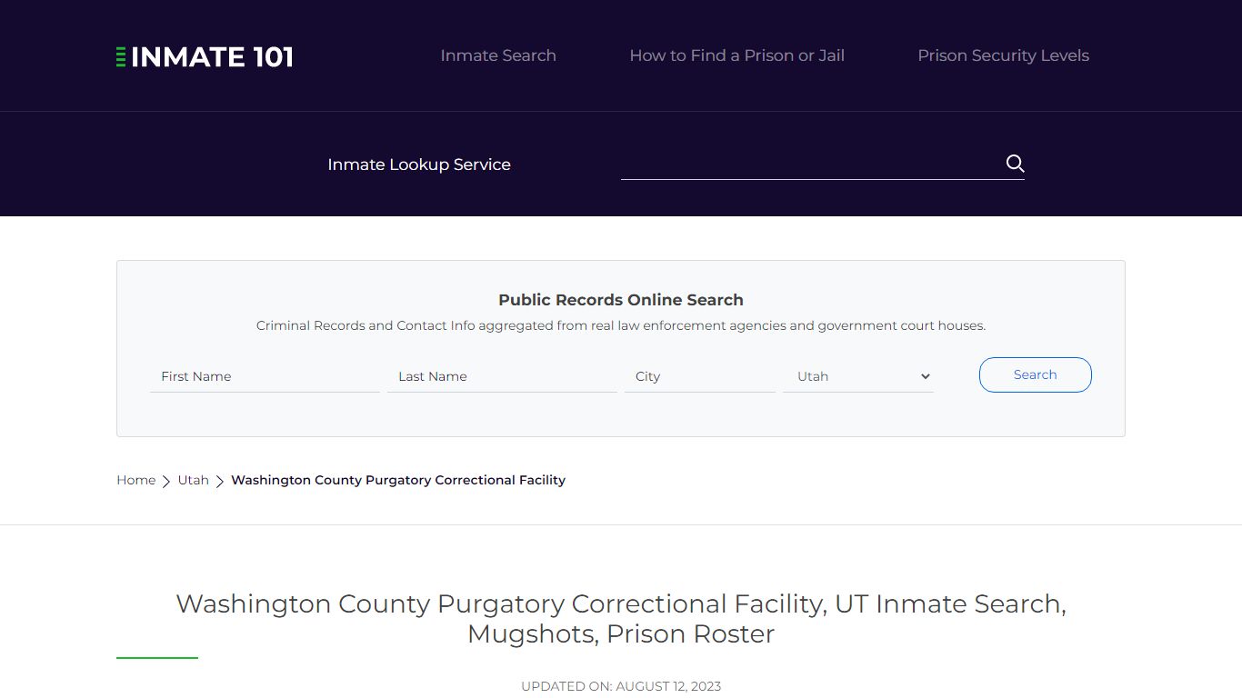 Washington County Purgatory Correctional Facility, UT Inmate Search ...