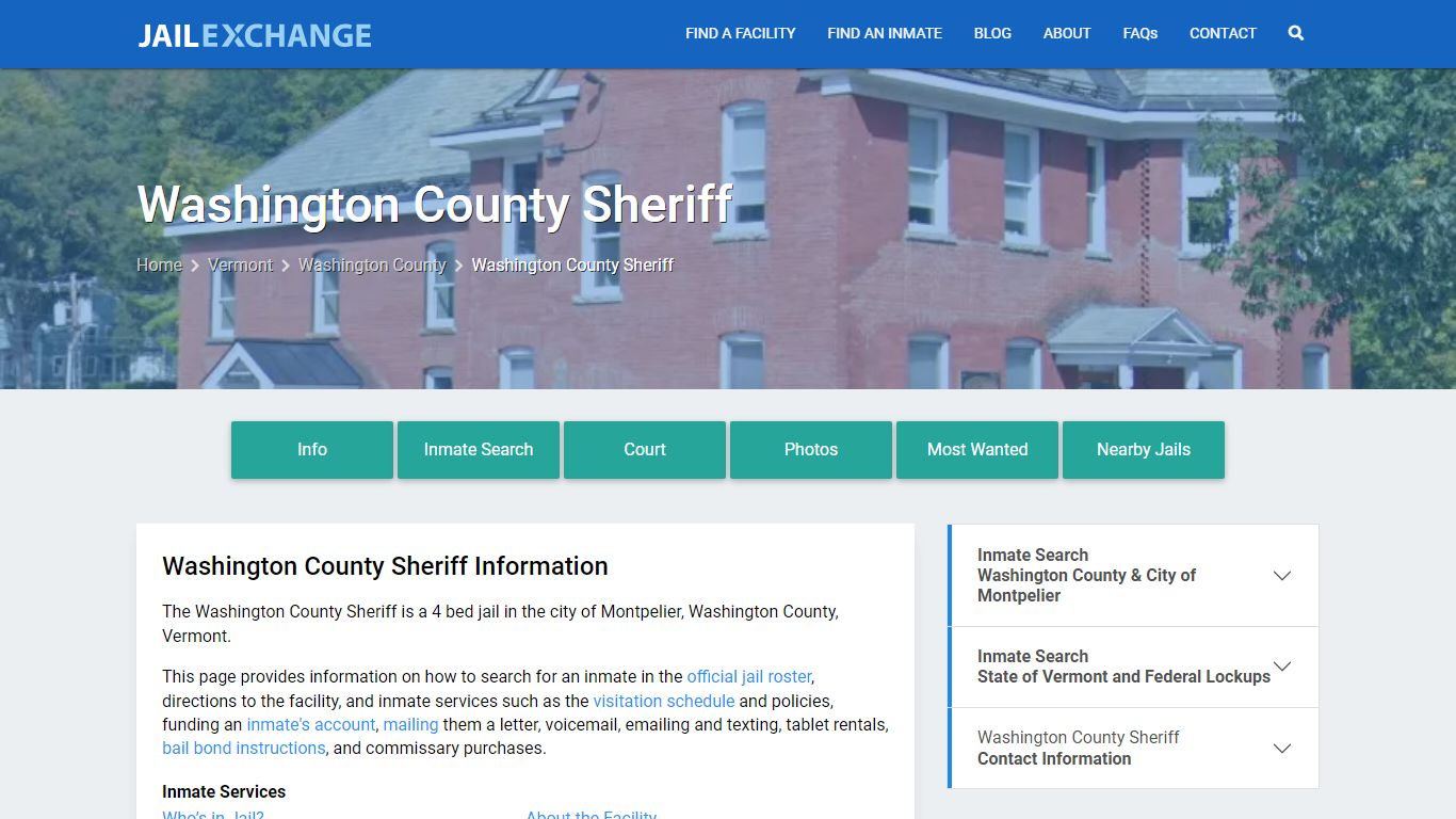Washington County Sheriff, VT Inmate Search, Information - Jail Exchange