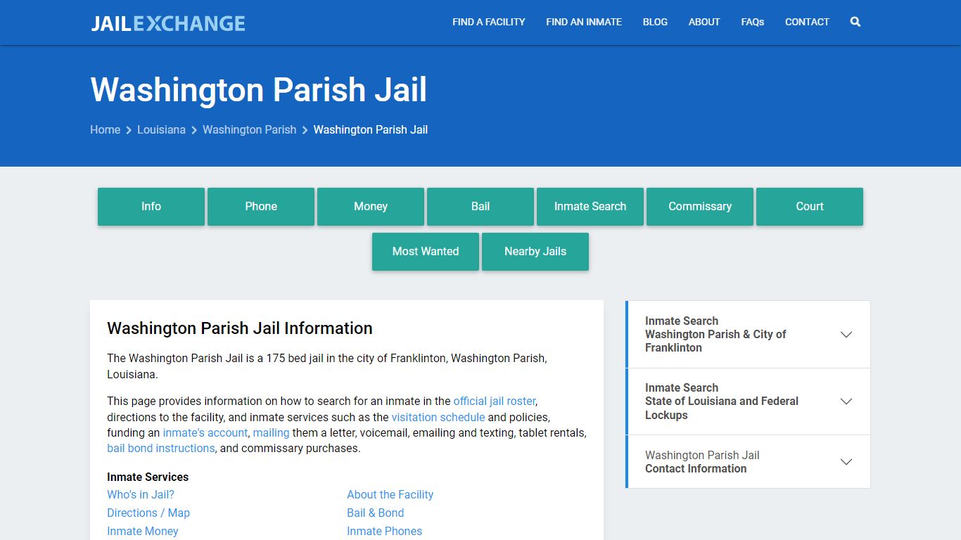 Washington Parish Jail, LA Inmate Search, Information